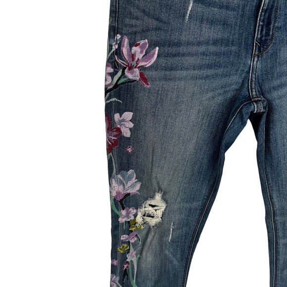 Express Distressed Mid Rise Jeans Womens 10R Stamped Floral - Picture 6 of 11
